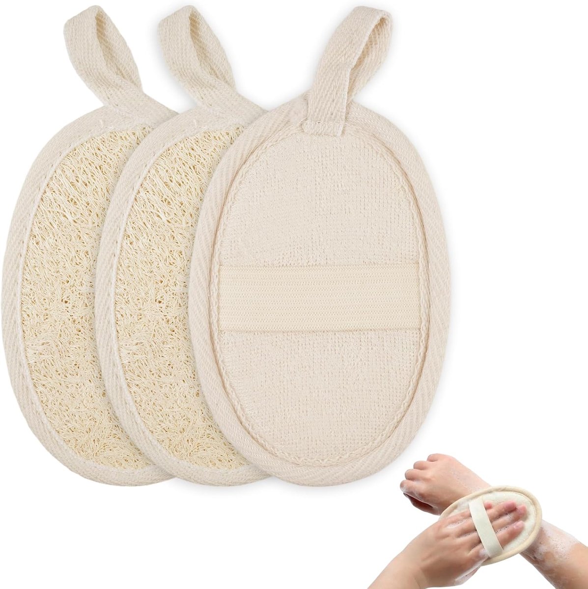 Natuurlijke Loofah Spons Set voor Lichaamsverzorging - Herbruikbaar - Badkamer, Douche, Spa - Massagespons - 3 Stuks