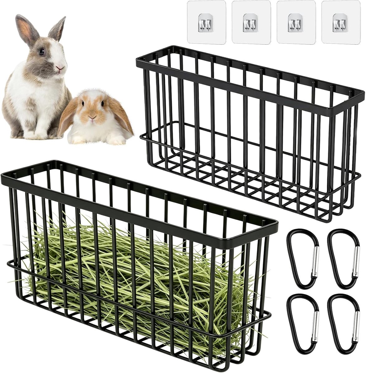 Hooitrog voor konijnen en cavia's - 2-delige set - met metalen ontwerp - vermindert hooi-afval - ShopVlot