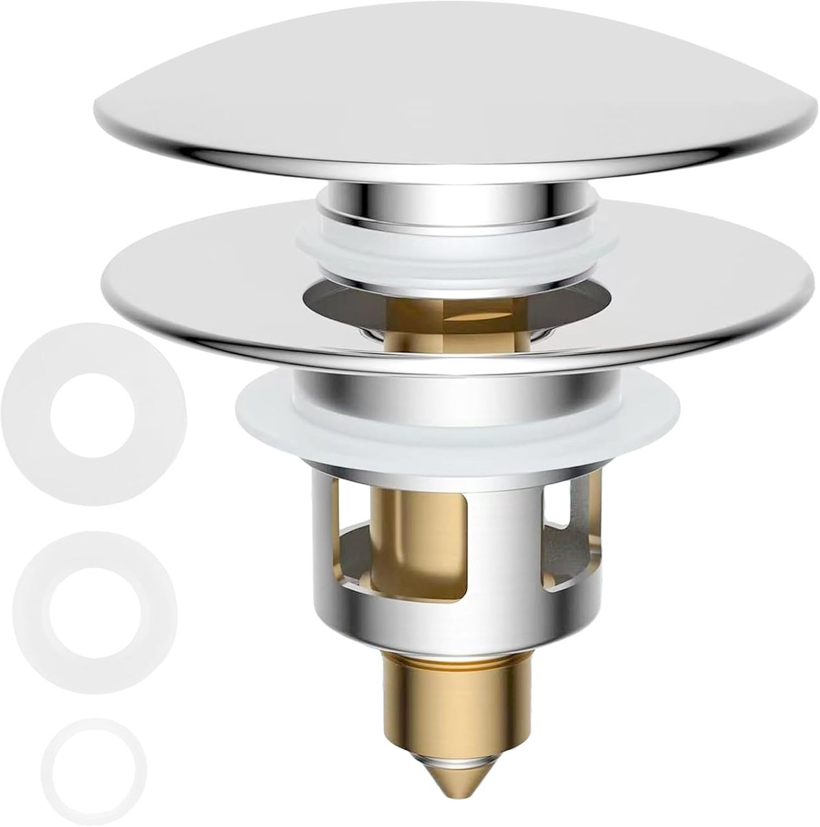 Universele afvoerstopper 25-46mm - metalen drukventiel met veerkern - voor wastafel en badkuip - ShopVlot