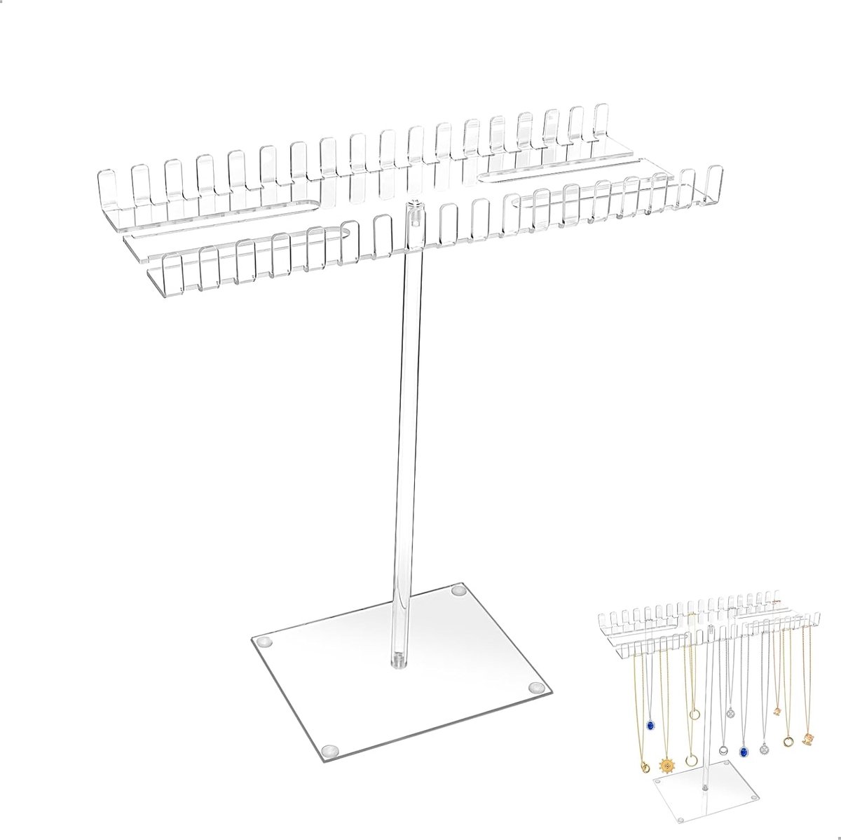 Sieraadstandaard met 36 haken - Acryl juwelenhanger - Transparante kettinghouder - Gemakkelijk overzicht voor sieraden - ShopVlot