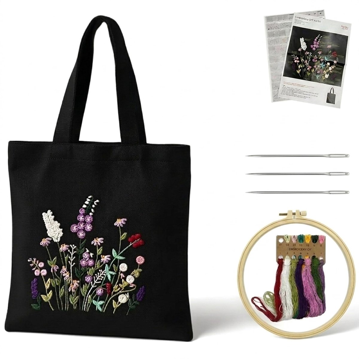 Namajunas - Borduurpakket volwassenen met Canvas Shopper - Wilde Bloemen Patroon - 34x64cm - Borduurpakketten voor Volwassenen - Hobby en Creatief - Borduren - Boodschappentas - Cadeau voor verjaardag/valentijn/kerst