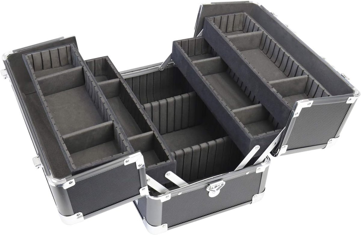 Toilettas 33 x 22,5 x 24 cm - elegante zwarte beauty case - 3 niveaus - ideaal voor thuis en reizen - ShopVlot