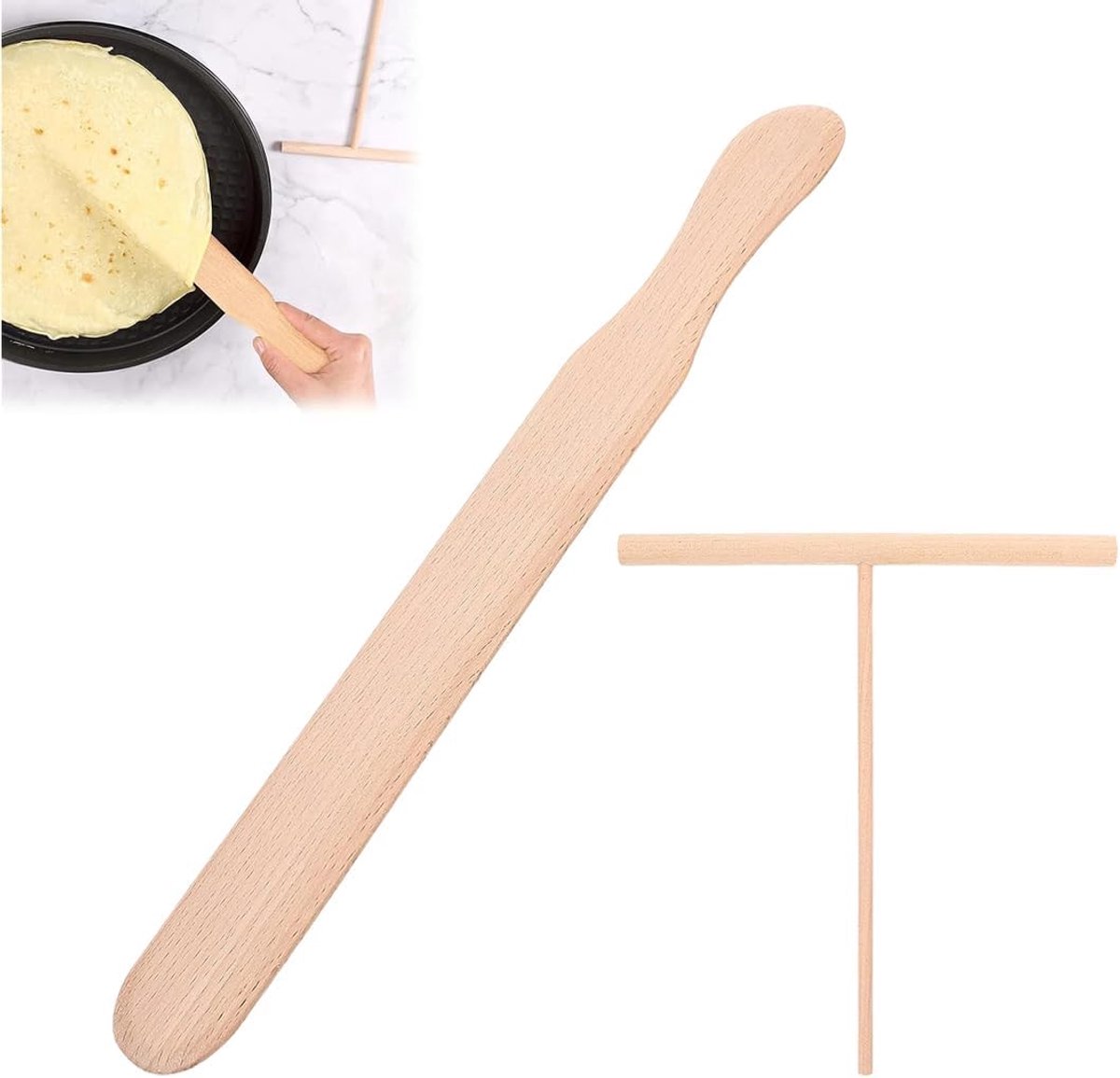 Crêpes-gereedschapsset 2-delig - beukenhout - pannenkoekenspatel en deegverdeler - comfortabele grip - ShopVlot