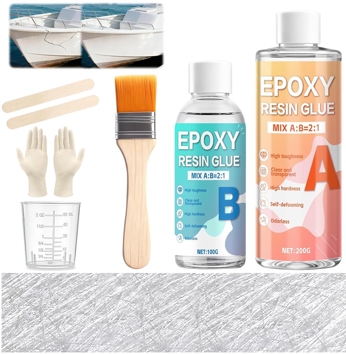 Fibreglass kit 300 g - epoxyhars + 1 m² glasmat - complete set voor reparaties - ideaal voor boten en voertuigen - ShopVlot
