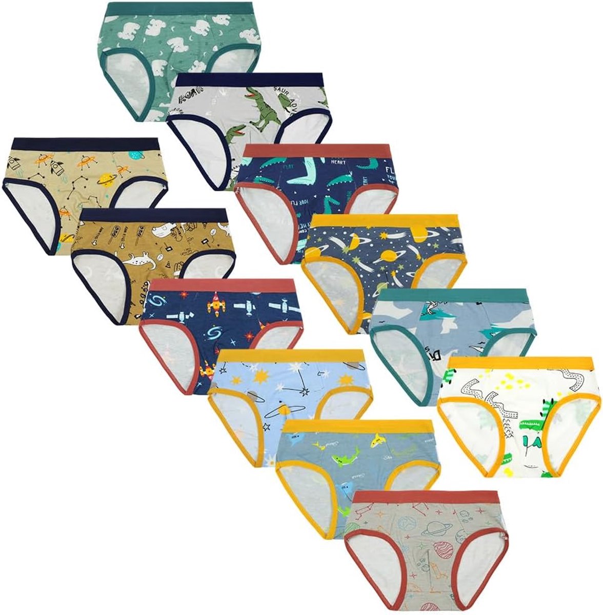 Jongensslips 12 stuks - comfortabele kinderonderbroeken - ademend - raketteam en dinosaurusdesigns - ShopVlot