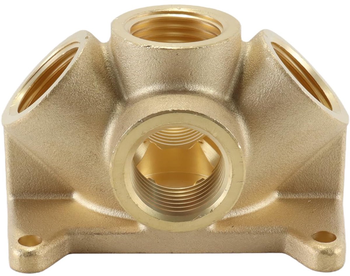 5 weg luchtverdeelblok G 1/2 inch - massief messing - corrosiebestendig - ideaal voor industriële toepassingen - ShopVlot