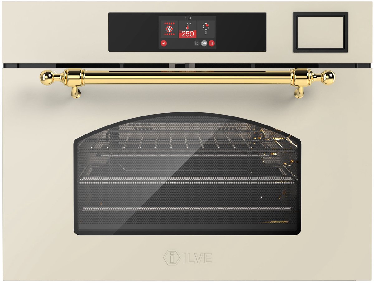 ILVE Compact 45cm 3 in 1 oven/stoom/mag Nost. Antiek Wit Messing - Inbouw