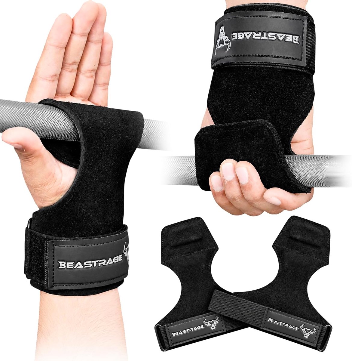 Krachttraining straps en haken - extra sterke gewichthefsystemen - dubbele leren handvaten - ShopVlot