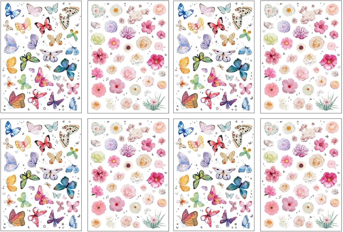 Sticker set vintage bloemen en vlinders - PVC wandstickers - waterproof decoratie - ideaal voor scrapbooking - ShopVlot