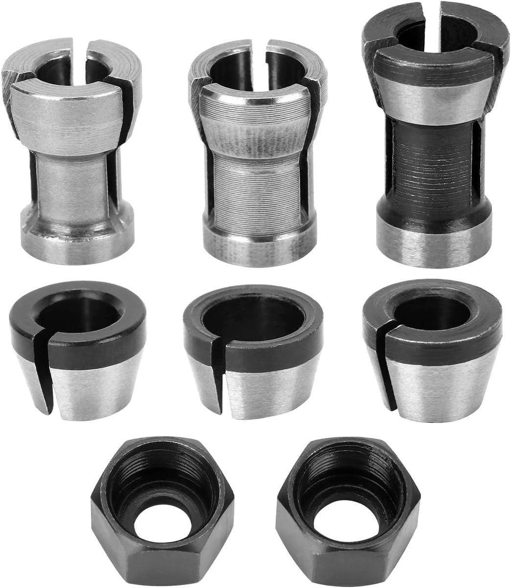 Collet klemset 8-delig - 6 mm, 6,35 mm, 8 mm - carbon staal - voor frezen en graveren - ShopVlot