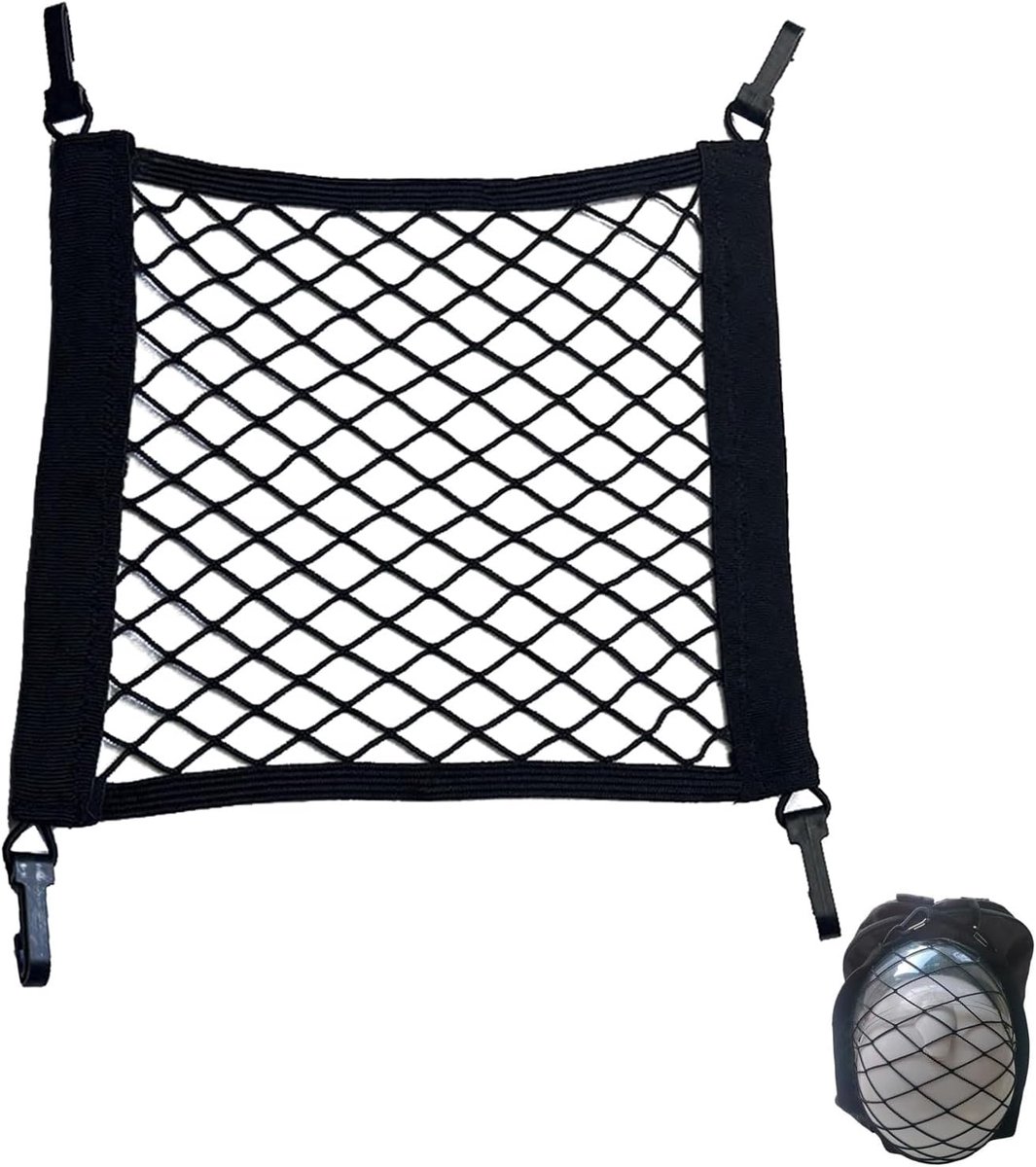 Bagagenet voor fiets en e-scooter 28 x 30 cm - elastisch polyester - met 4 haken - ideaal voor helm en bagage - ShopVlot