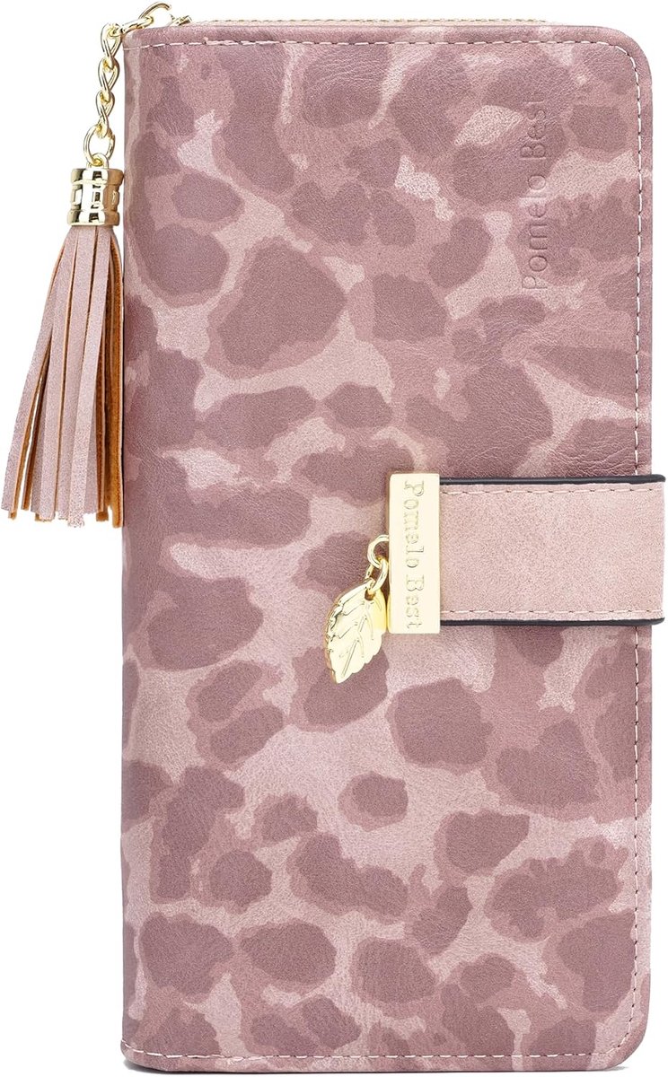 Portemonnee dames - roze luipaard met kwastje - RFID-bescherming - modern klassiek design - ShopVlot