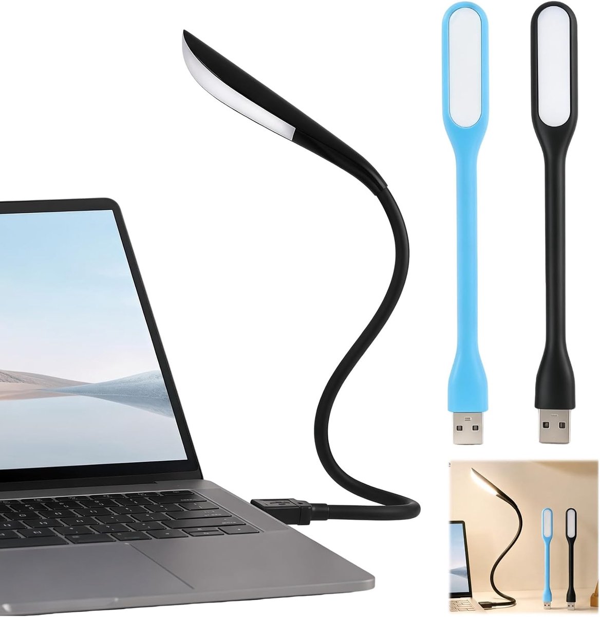 USB-lamp 3 stuks - 14 led-kralen - dimbaar met 3 helderheidsniveaus - flexibel en draagbaar - ShopVlot