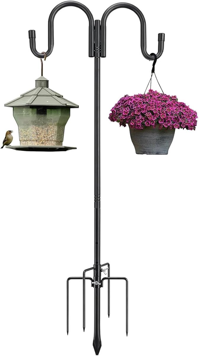 Tuin Shepherd Hook 170cm - Heavy Duty Dubbele Haak - Roestbestendige Basis - Voor Vogelvoeders en Plantenbakken - ShopVlot