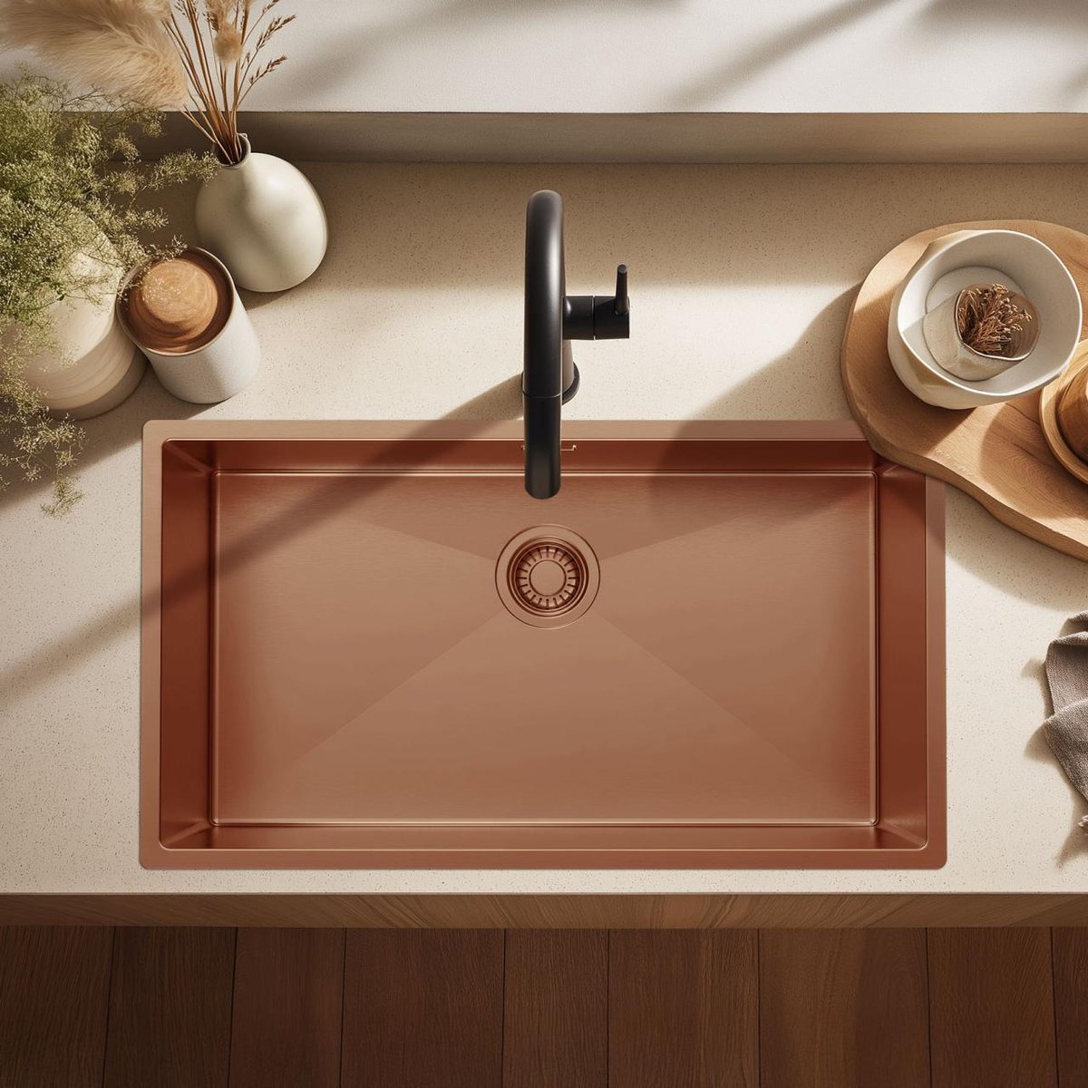 Pure.Sink Luxion Grote Koperen spoelbak 74x40 cm onderbouw, vlakinbouw en opbouw PLX7440-62