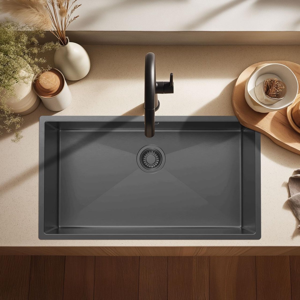 Pure.Sink Luxion Grote Gun metal spoelbak 74x40 cm onderbouw, vlakinbouw en opbouw PLX7440-61