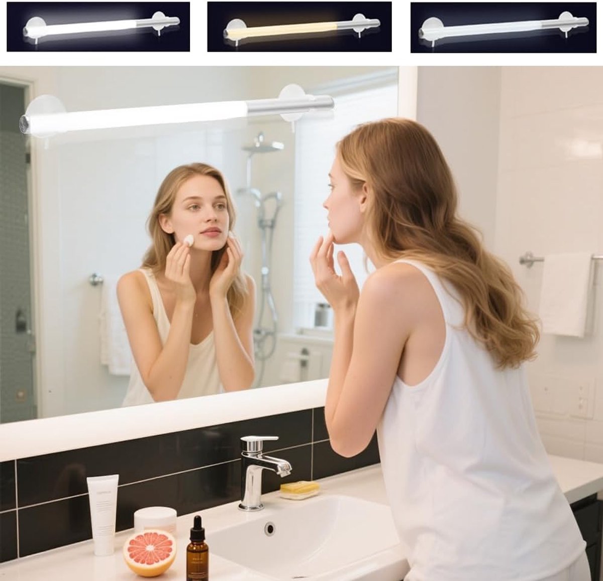 LED Make-up Spiegelverlichting - Dimbaar en Oplaadbaar - 3 Lichtstanden - Ideaal voor Nauwkeurige Make-up - ShopVlot