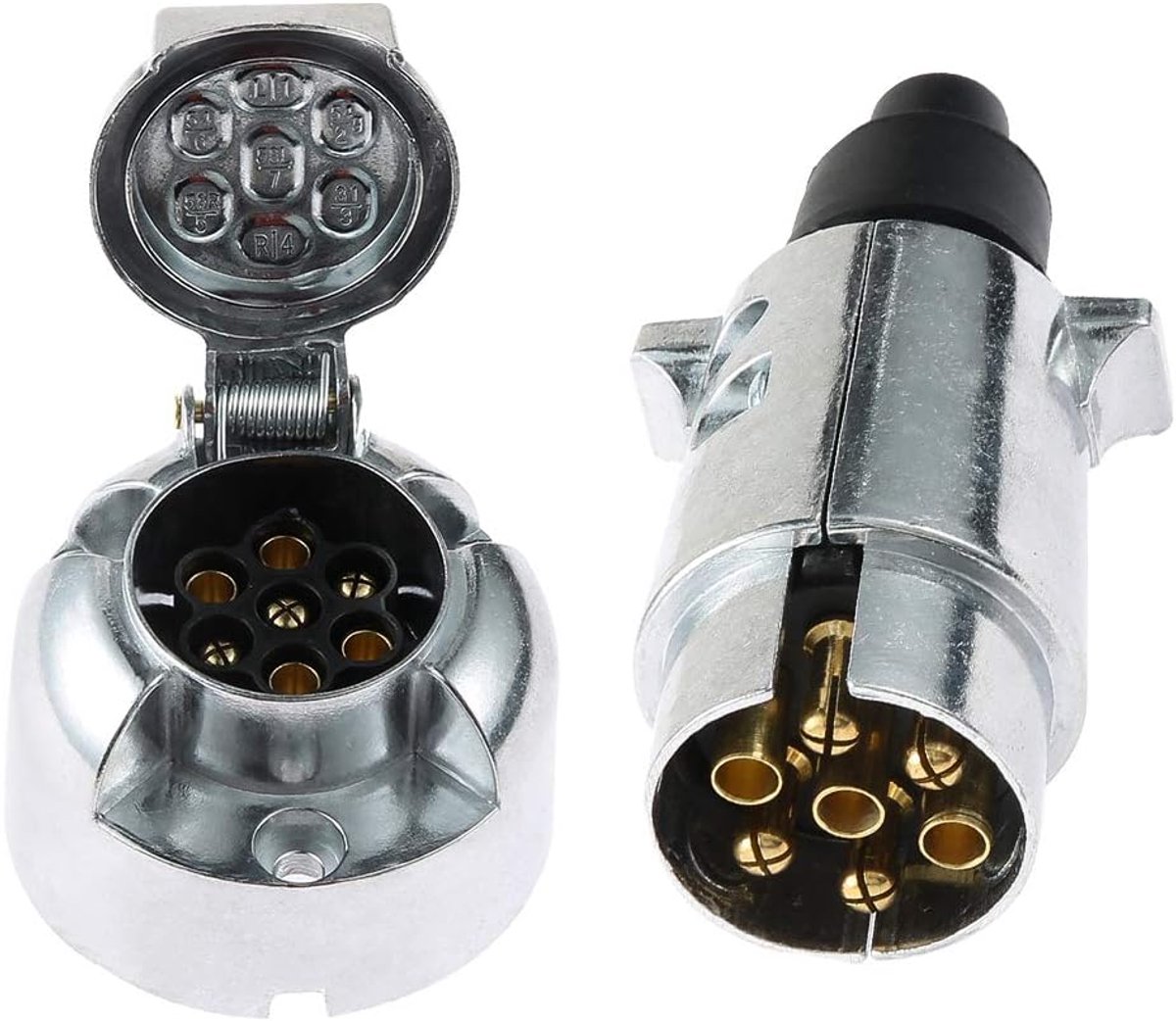 SnelShoppen - 7-Pin Trailer Plug Socket Connector - Waterdicht 12V Aluminium Geheel - Voor Truck, RV, Boot of Trailer - Duurzaam en Betrouwbaar