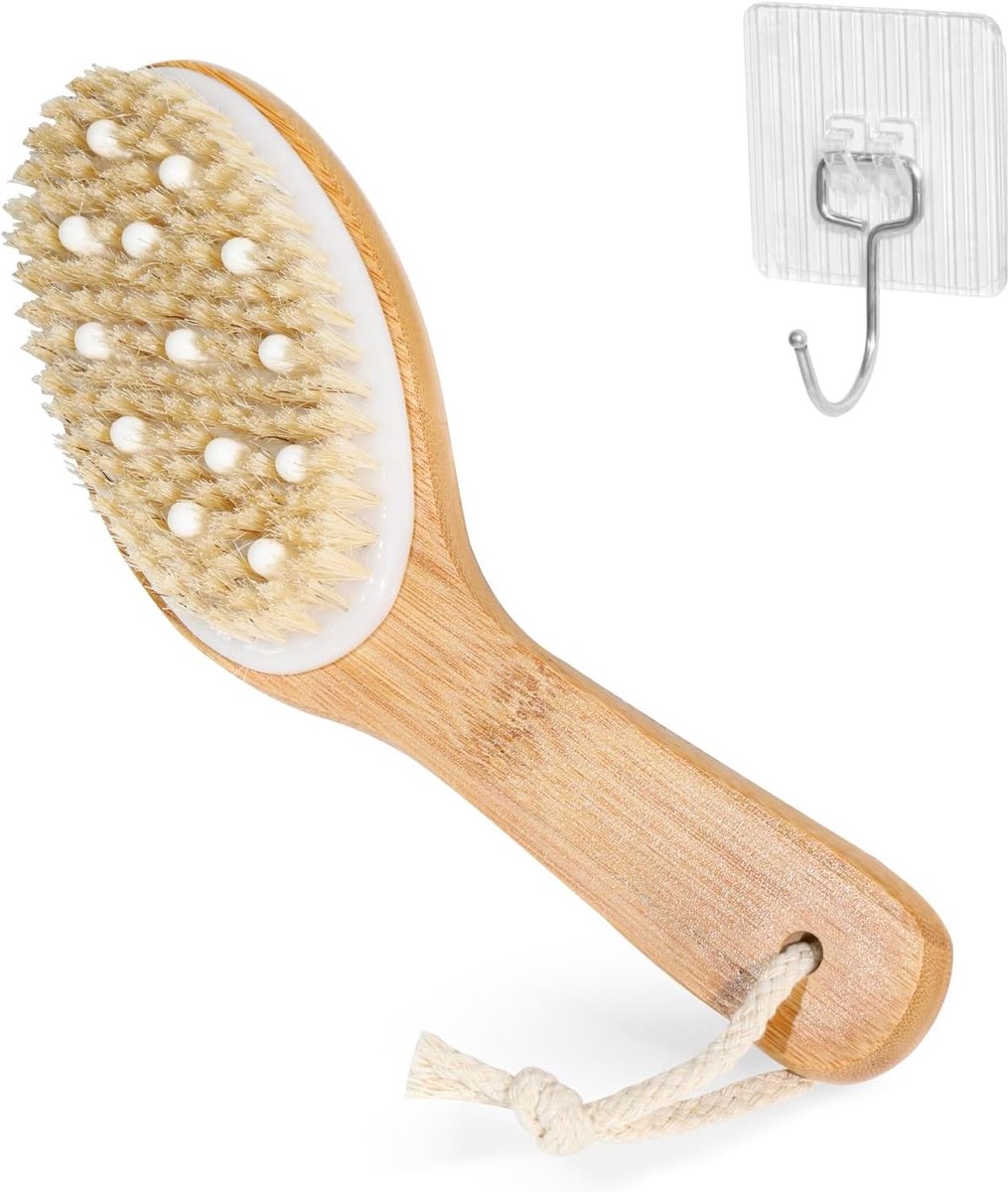 Droogborstel lymphatische drainage - houten handvat - natuurlijke haren - voor peeling en cellulitis - SnelShoppen