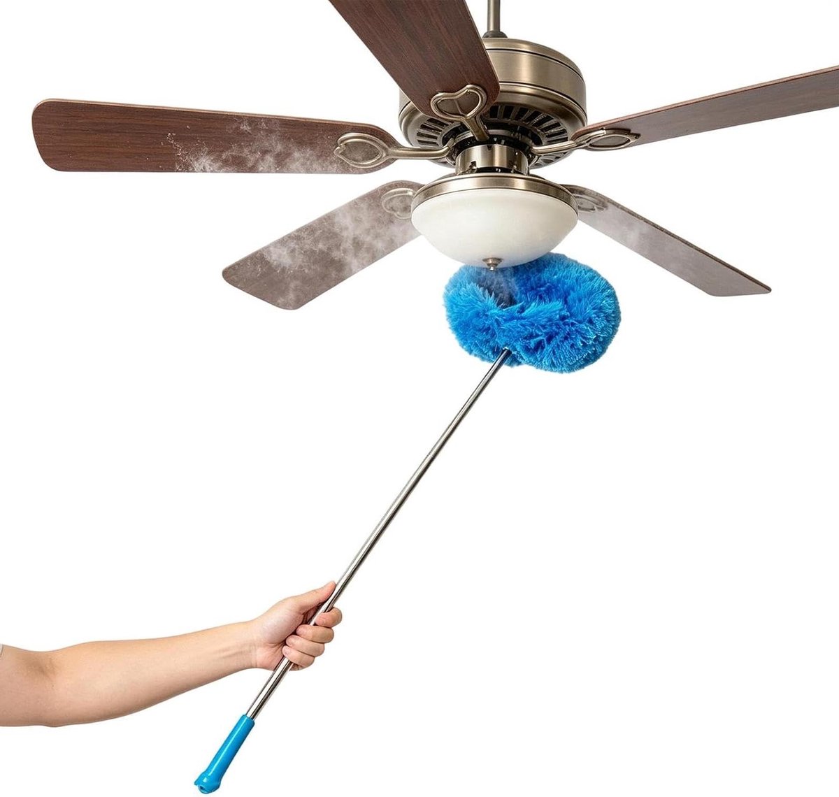 Ventilatorstoffer met Stok - Lange Stofdoek Plafond - Stof Verwijderen Hoge Plekken - Microvezelkop Vangt Stof Op