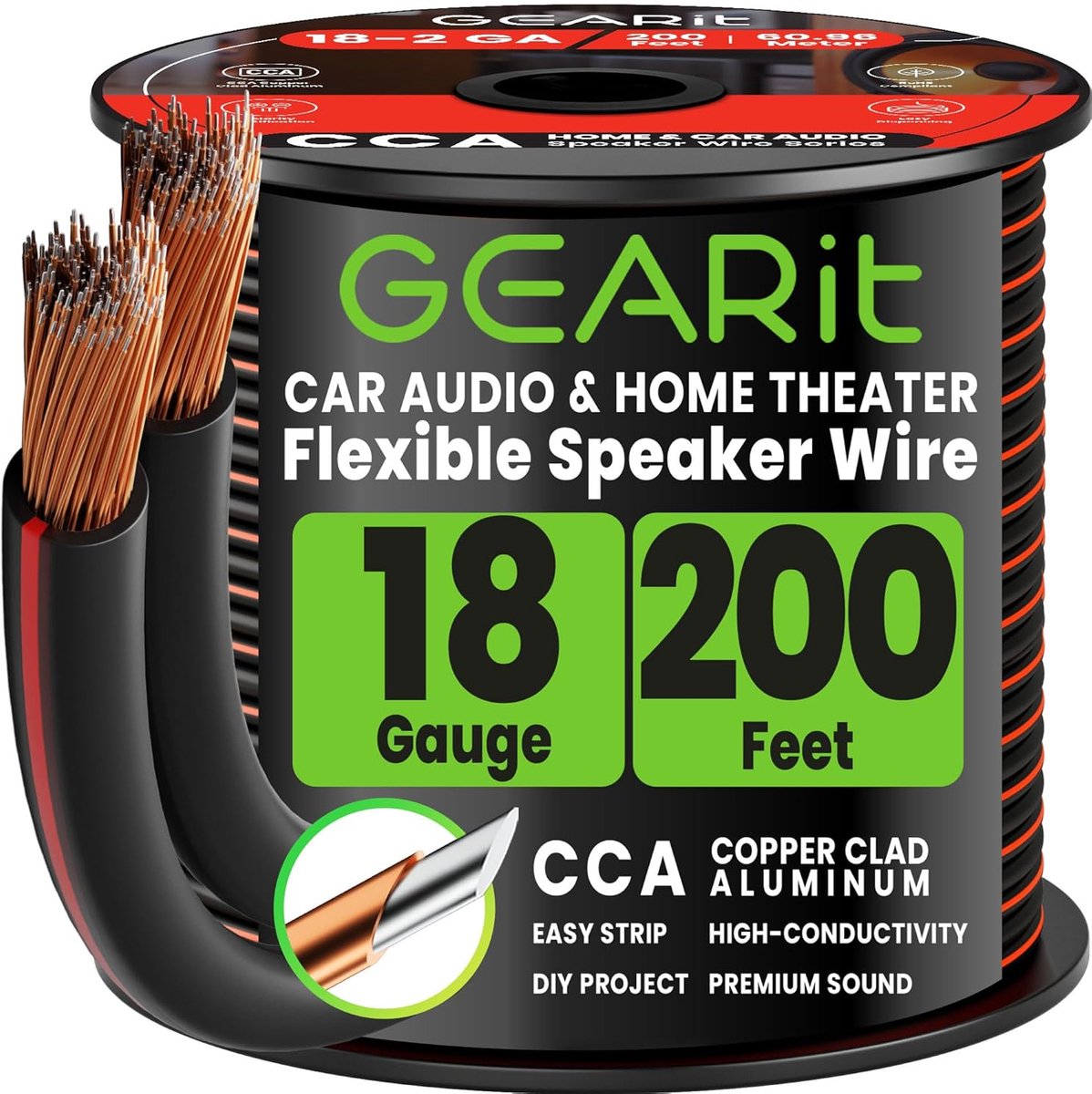 Luidsprekerkabel 18AWG - 100 voet - Zwart - Ideaal voor home theater en autospeakers - SnelShoppen