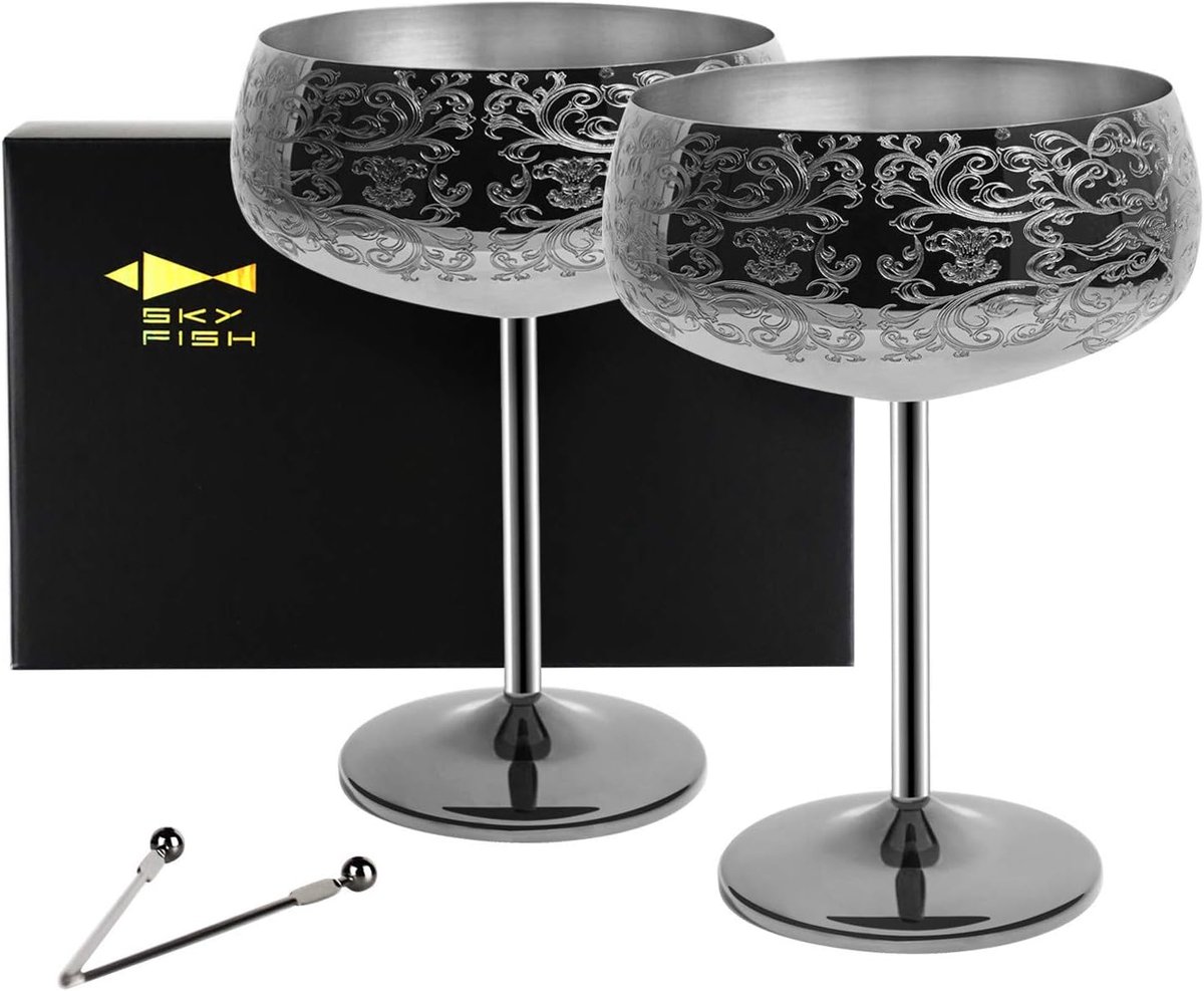 Martini glas 400 ml - RVS wijnbeker - Retro stijl - Schokbestendig - ShopVlot