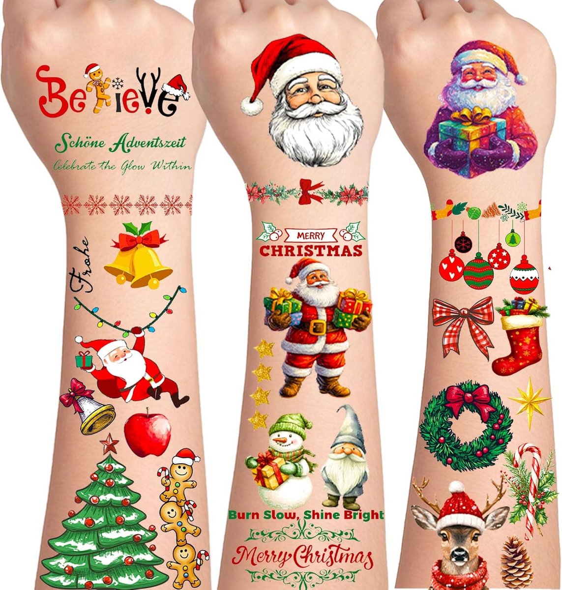 Tatoeages kinderen - 9 vellen kersttatoeages - feestelijk ontwerp - ideaal voor kerstfeest - ShopVlot