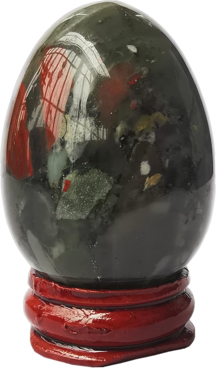 Meditatie ei African Bloodstone 5 x 3.5 cm - Chakra decoratie - Reiki healing - Voor persoonlijke groei - ShopVlot