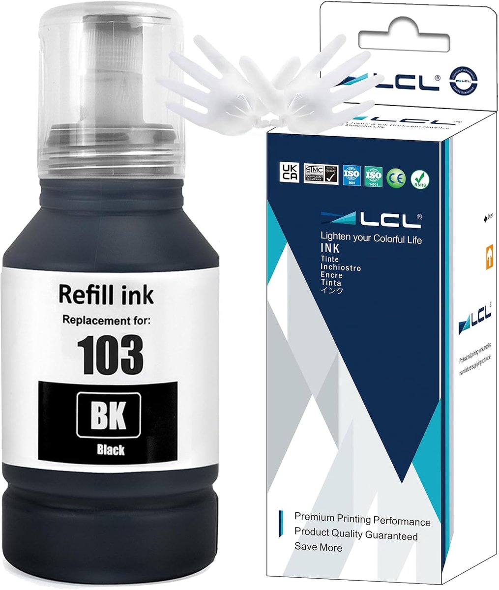 Inktfles LCL 103 - Zwart - Compatibel met Epson EcoTank - Hoge capaciteit voor langdurig gebruik - ShopVlot