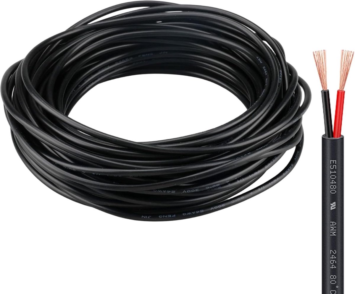 Kabel 10 m 2-aderig - zwart rond elektrisch draad - 24 AWG - voor huishoudelijke apparaten - ShopVlot