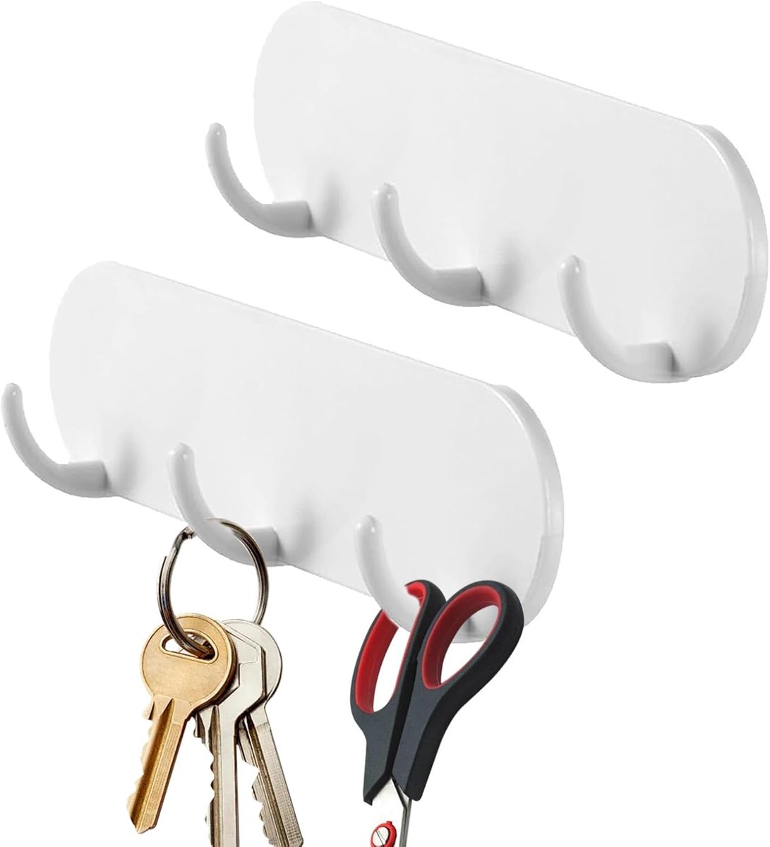 Magnetisch sleutelbord 2 stuks - wit - met 3 haken - praktisch en decoratief - ShopVlot