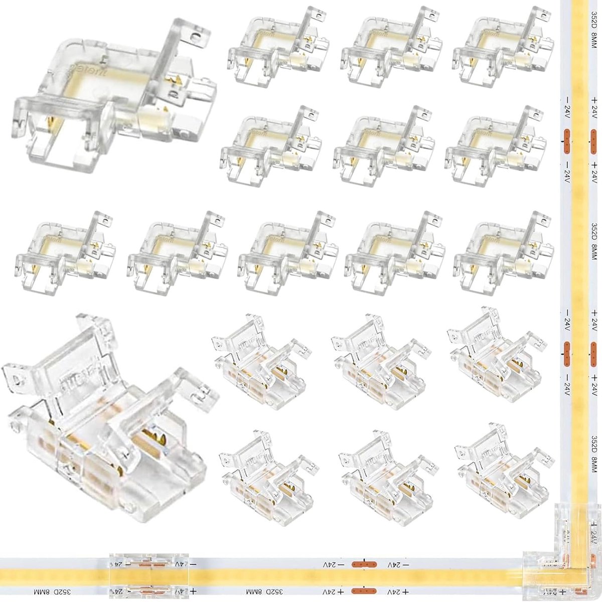 COB LED Strips Connector 8mm - 2-Pin L en I Vorm - Duurzaam PVC en Koper - Voor Eenvoudige Verbinding van LED Strips - ShopVlot