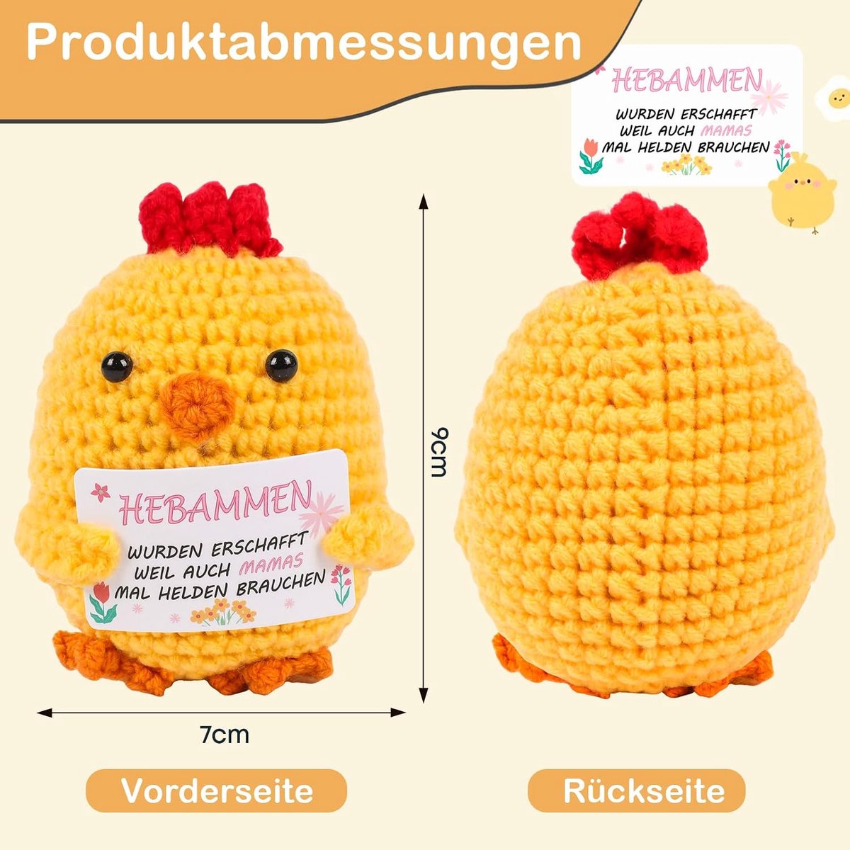 Kippenpop cadeau voor vroedvrouw - positieve knuffel - bedankje voor zorg - schattige decoratie - ShopVlot
