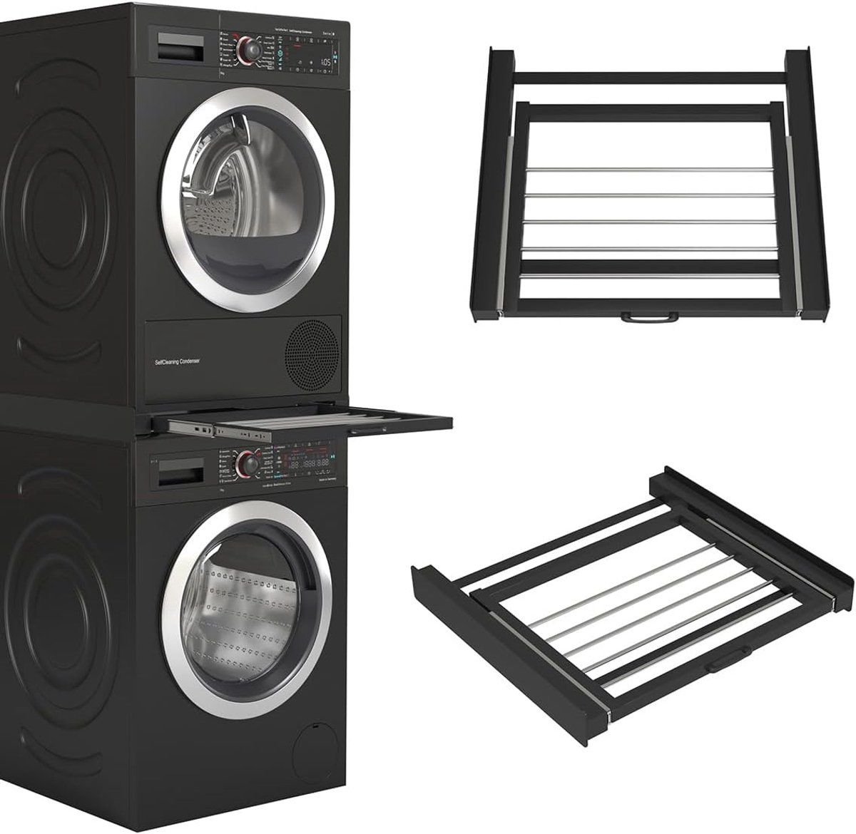 Spacer Wasmachine Droger - Universeel Stacking Kit - Zwart Staal - Ruimtebesparend en Duurzaam - ShopVlot