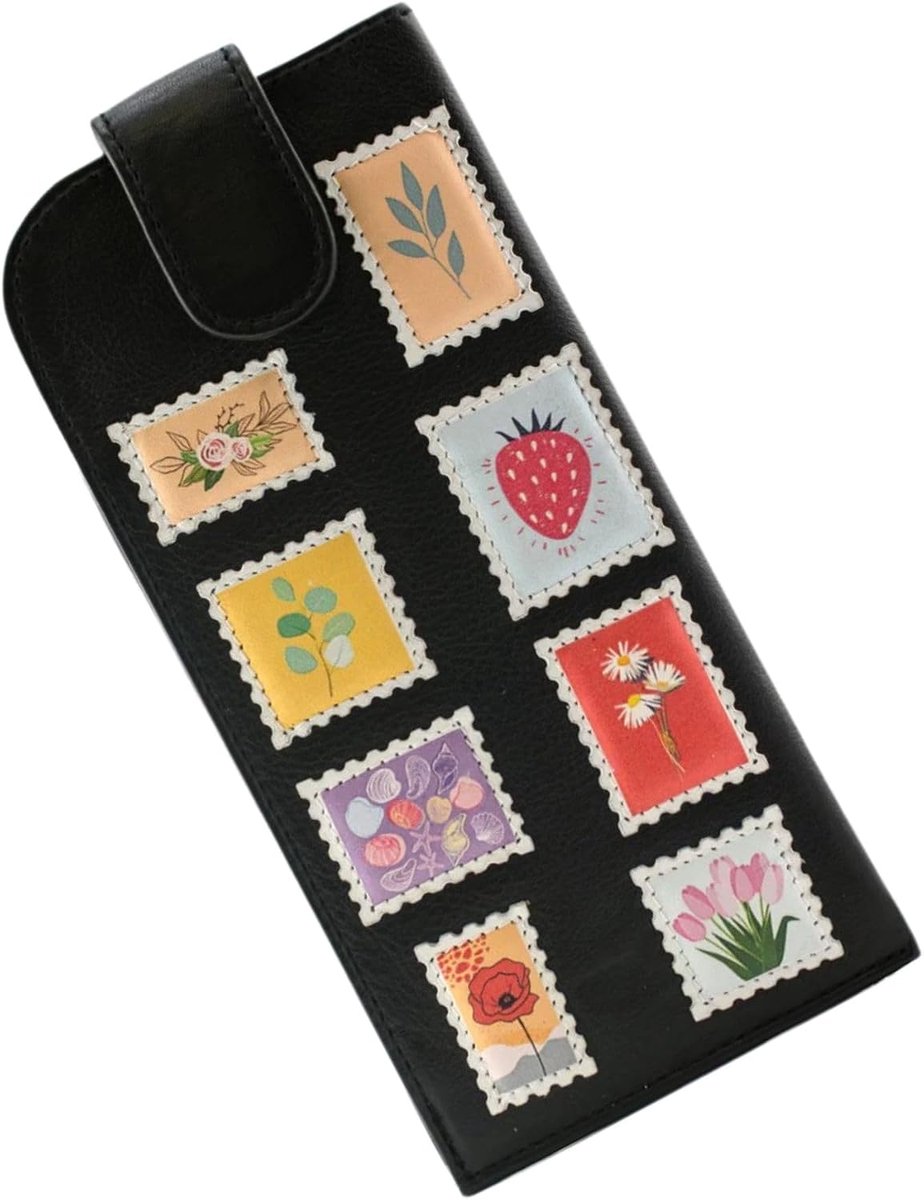 Brillenkoker breed - leren met botanische print - magnetische sluiting - beschermt je bril - ShopVlot