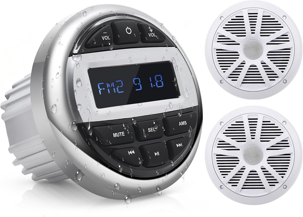 Marine stereo met 2 luidsprekers - waterdicht - AM/FM radio en Bluetooth 5.0 - ideaal voor boten - ShopVlot