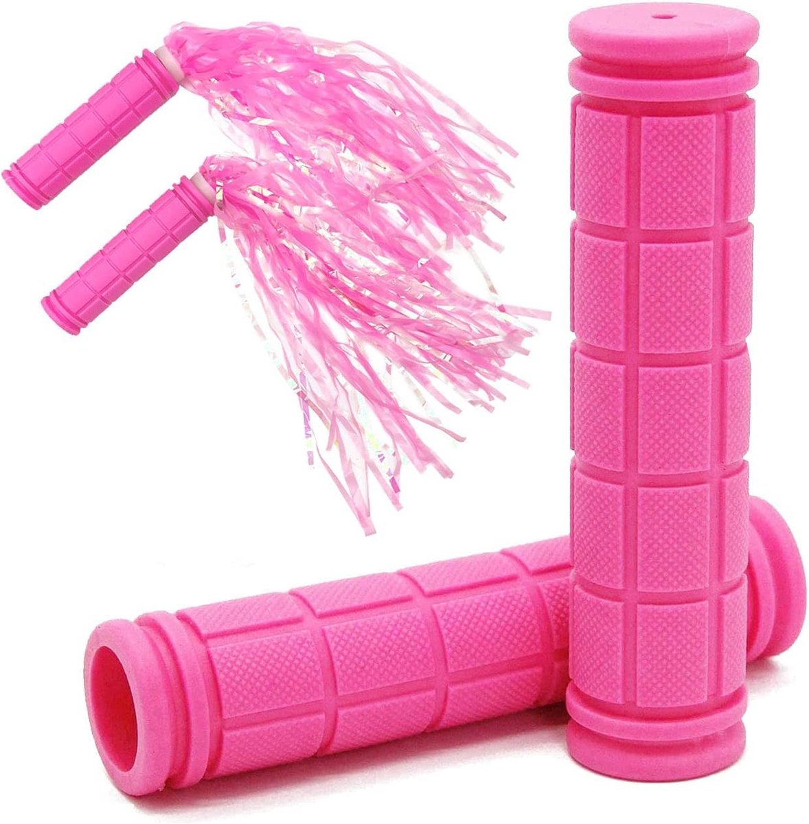 Fiets Handvatten Ergonomisch - Antislip Zacht Rubber - Roze met Kwast - Comfortabel voor MTB en Scooter - ShopVlot