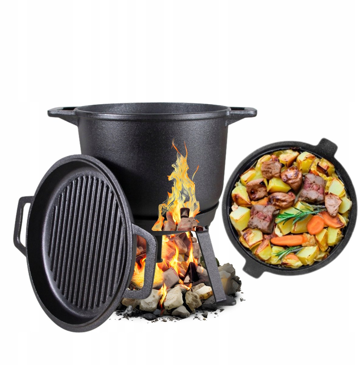 8L Gietijzeren Kampioenpan met Deksel - Ideaal voor Buiten Koken