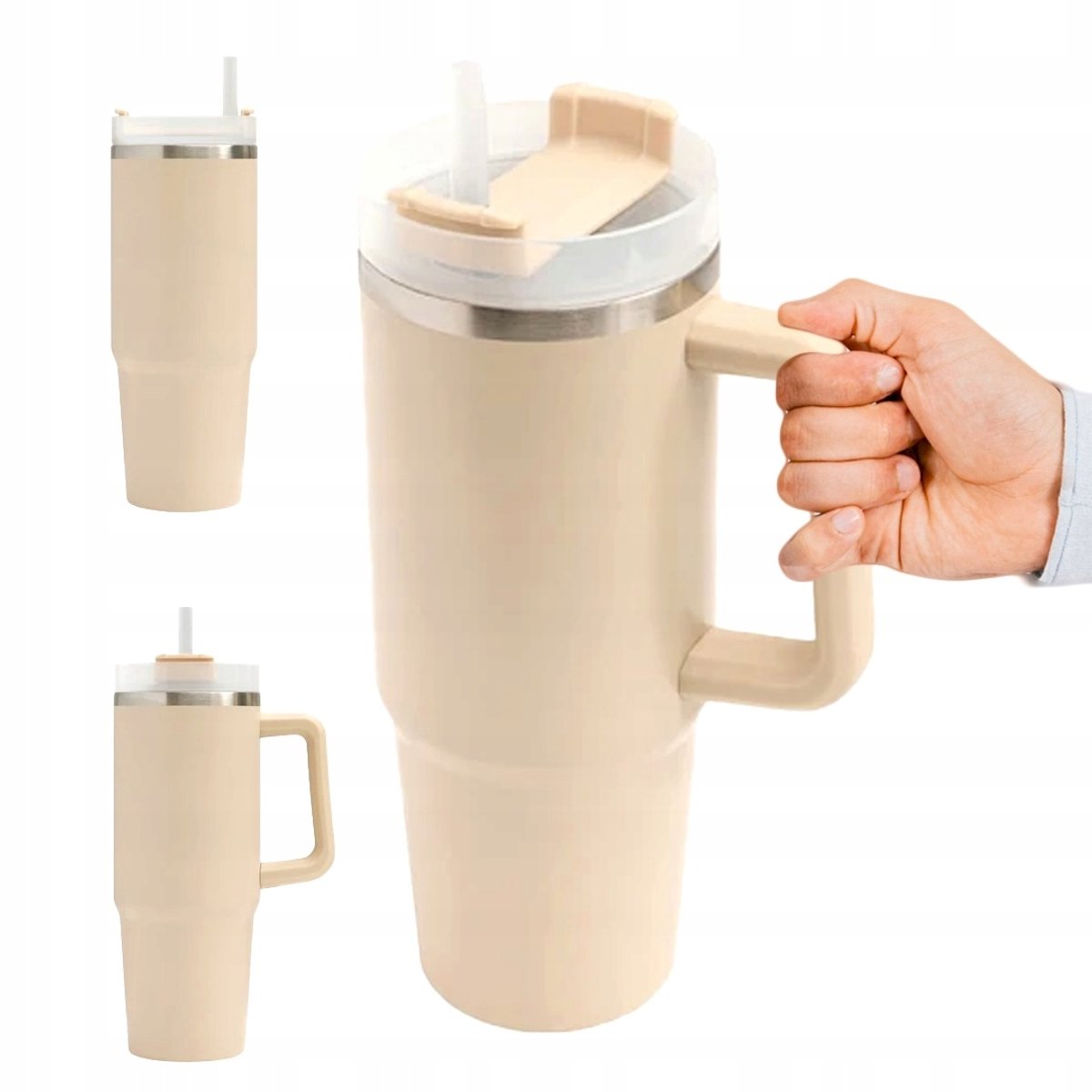 Thermosbeker 900ml RVS met Rietje & Handvat - Lekvrij