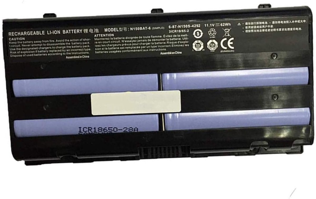 Laptopbatterij 11.1V 62Wh - Li-ion - Tot 500 oplaadcycli - Geschikt voor Clevo N150 Series - ShopVlot