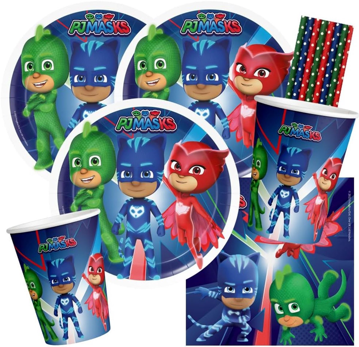 Papieren borden, bekers en servetten set - PJ Masks - 36-delig - Perfect voor kinderverjaardag - ShopVlot