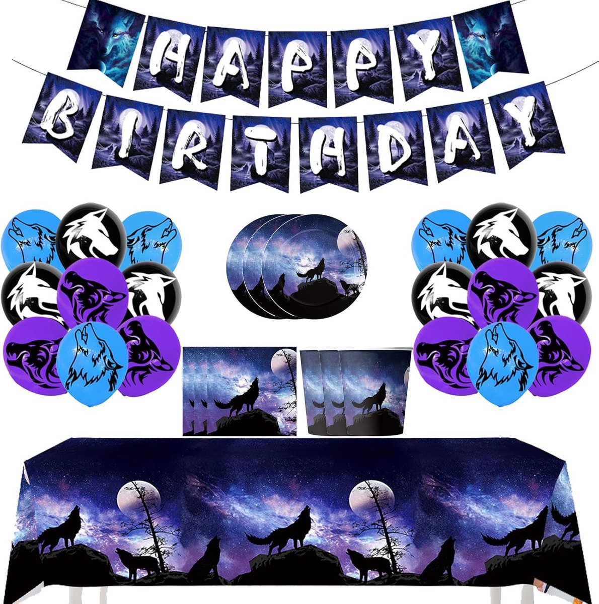 Verjaardag versiering wolf - compleet feestpakket - ballonnen en tafelgerei - perfect voor een wolf themafeest - ShopVlot