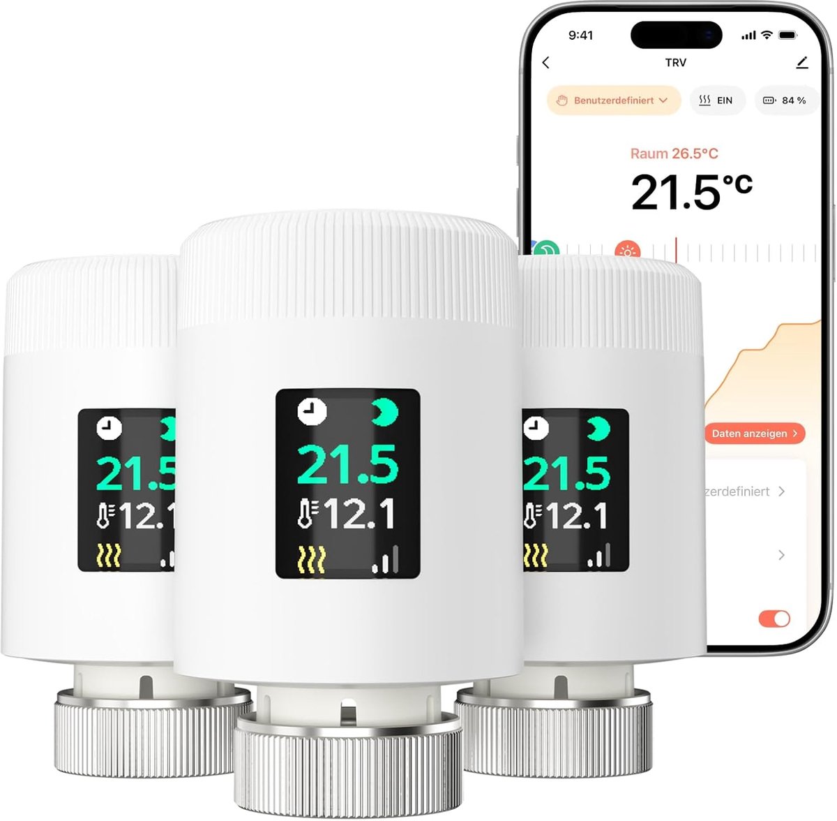 Smart radiatorthermostaat 3-delige set - programmeerbaar - wifi-app-bediening - energiebesparing - ShopVlot