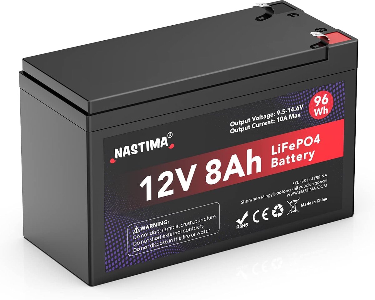 Oplaadbare batterij 12 V 8 Ah - LiFePO4 - BMS bescherming - Geschikt voor zonnepaneel kits - ShopVlot