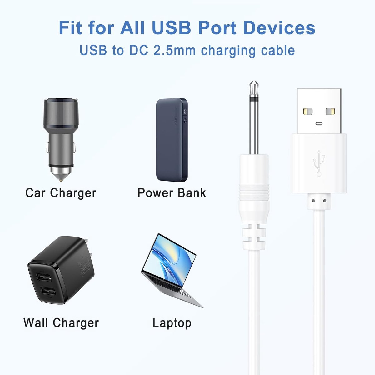 USB DC-kabel 2,5 mm - oplaadkabel - snellader - voor massagespeelgoed (2 stuks) - ShopVlot