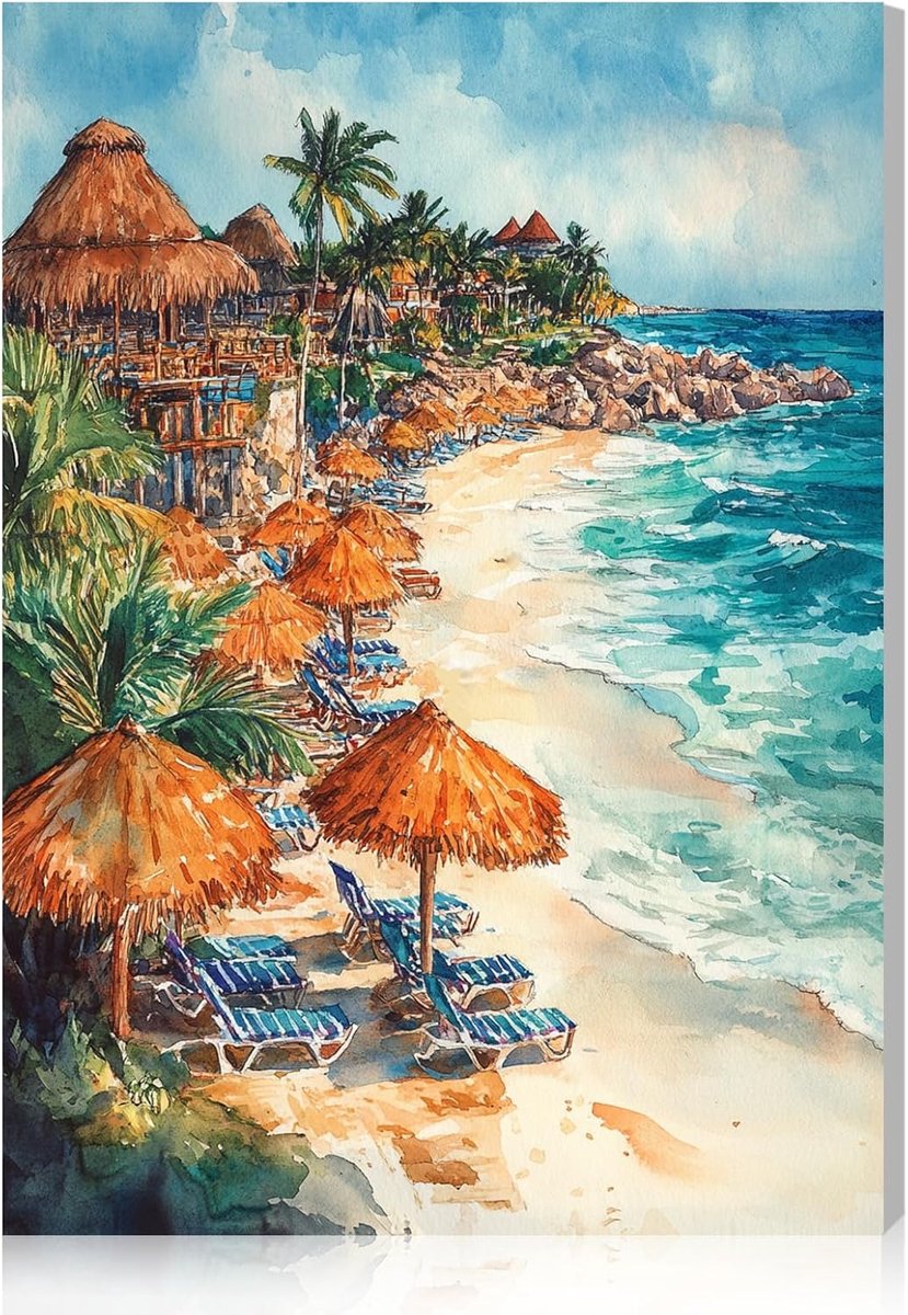 Paint by Number Kit - Canvas met Lijst - Strandvakantie Schilderen - Ontspan en Creëer - ShopVlot