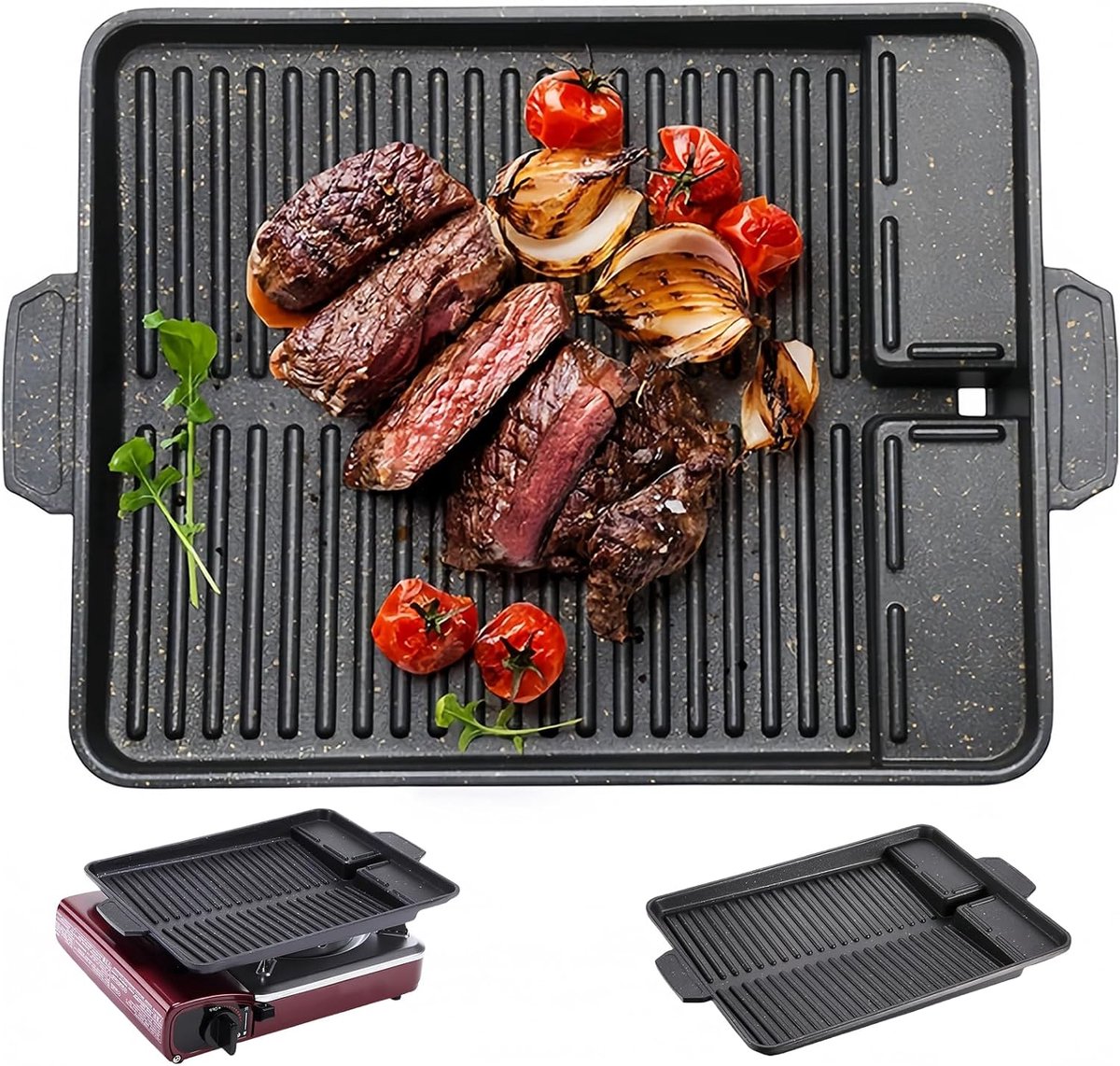 Grillplaat inductie 32 x 26 cm - gietijzer - anti-aanbaklaag - ideaal voor barbecue - ShopVlot