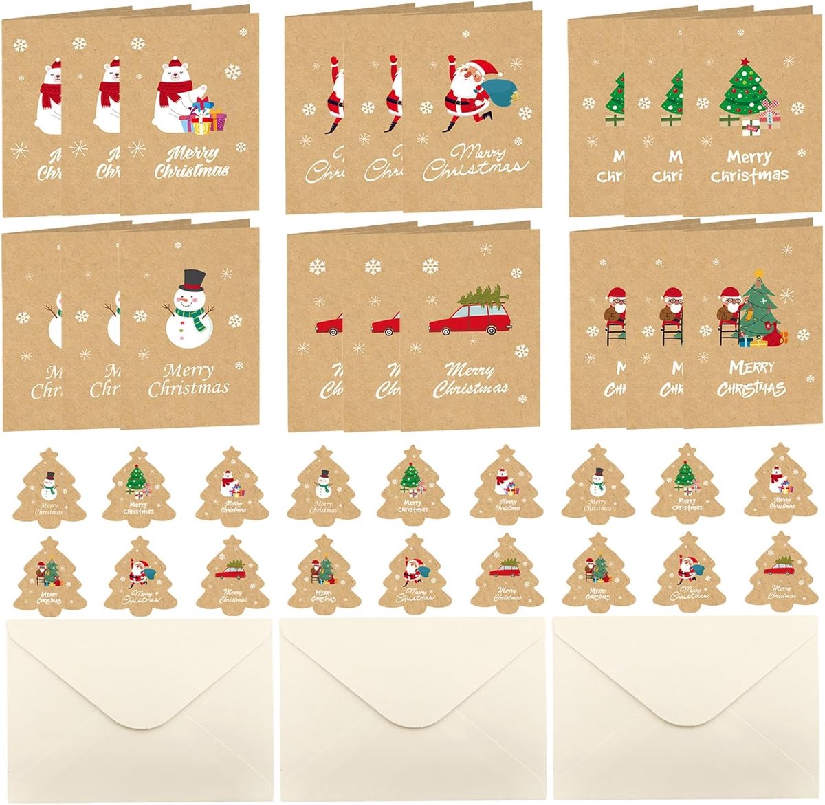 Kerstkaarten set van 18 - vouwkaarten met enveloppen - vintage lederpapier - verstuur warme groeten - ShopVlot