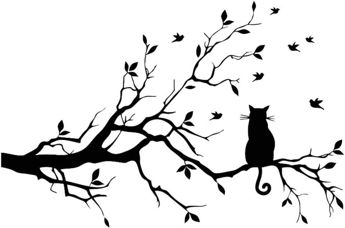 Muurstickers katten en takken - Vinyl stickers - Milieuvriendelijk en waterproof - Perfect voor kinderkamer - ShopVlot