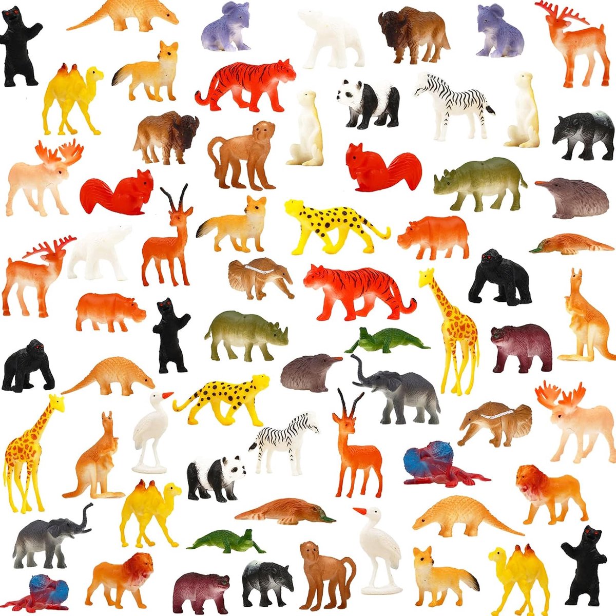 Mini dierenfiguren set 64 stuks - plastic jungle dieren - leerzame speelgoed voor kinderen - ShopVlot